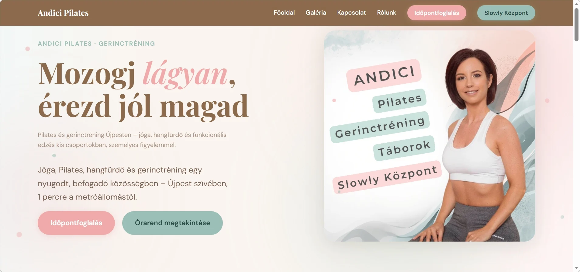 Andici Pilates és gerinctréning weboldal – Novaris Digital referencia