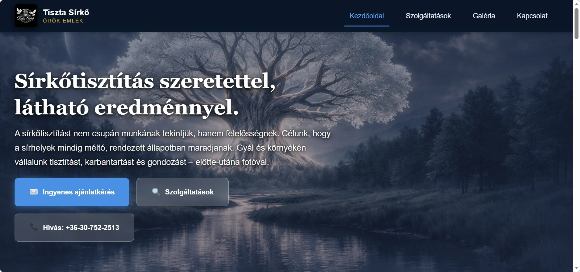 Tiszta Sírkő sírkőtisztítás weboldal – Novaris Digital referencia